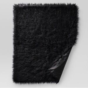 Project 62 Black Faux Fur Throw with Satin Bow NWT